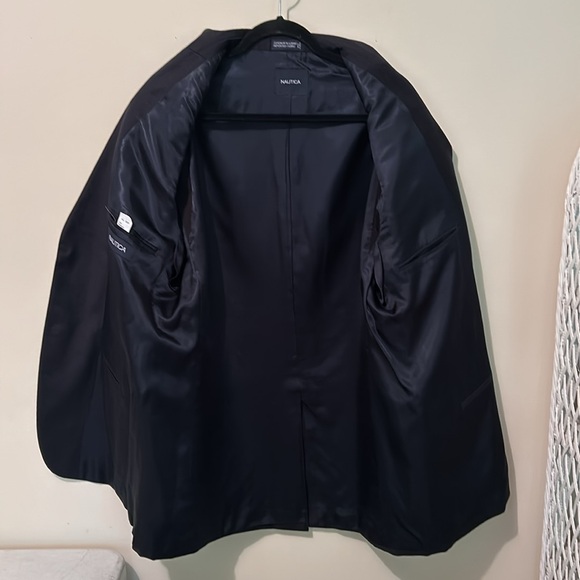 Nautica Men’s Size 44L Blazer Suit Coat 100% Wool Black Subtle Windowpane Plaid - Picture 3 of 11